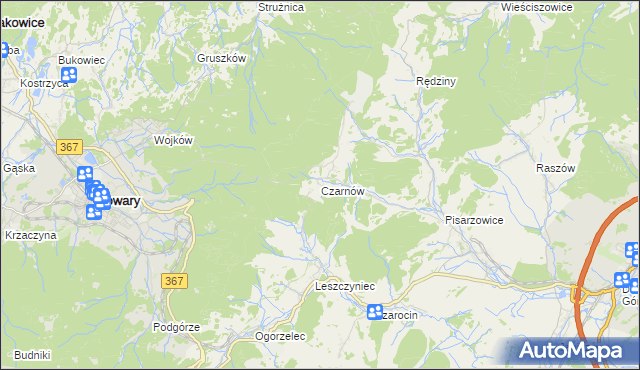 mapa Czarnów gmina Kamienna Góra, Czarnów gmina Kamienna Góra na mapie Targeo