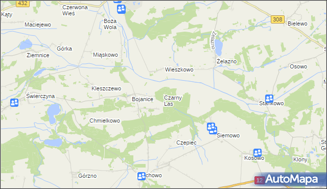 mapa Czarny Las gmina Krzemieniewo, Czarny Las gmina Krzemieniewo na mapie Targeo