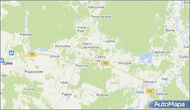 mapa Czarny Las gmina Żytno, Czarny Las gmina Żytno na mapie Targeo