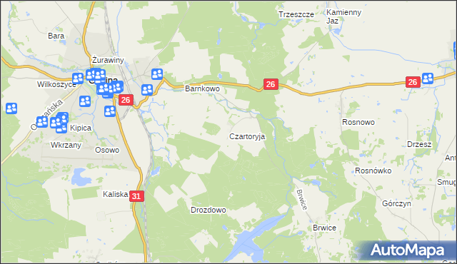 mapa Czartoryja gmina Chojna, Czartoryja gmina Chojna na mapie Targeo