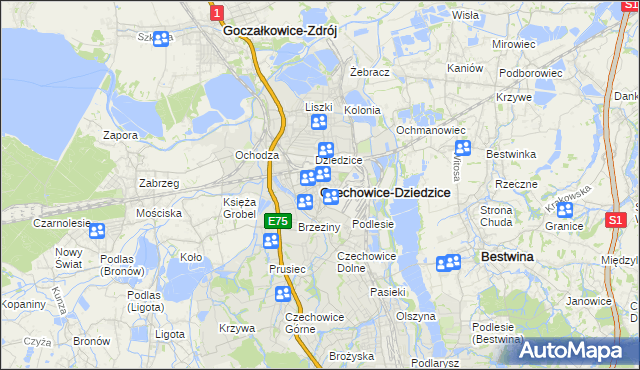 mapa Czechowic-Dziedzic, Czechowice-Dziedzice na mapie Targeo