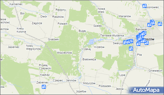 mapa Czekaj gmina Sędziszów, Czekaj gmina Sędziszów na mapie Targeo