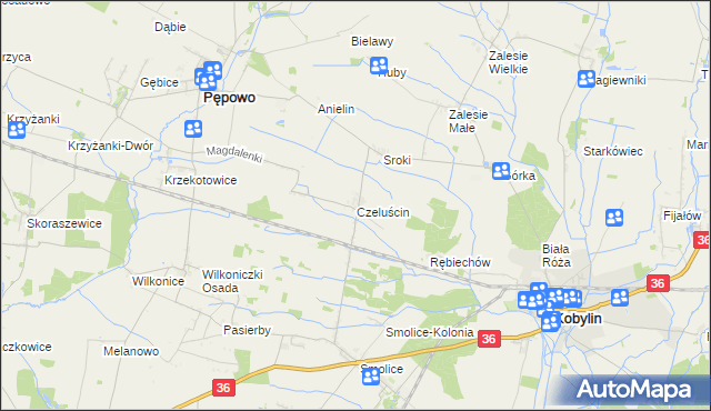 mapa Czeluścin gmina Pępowo, Czeluścin gmina Pępowo na mapie Targeo