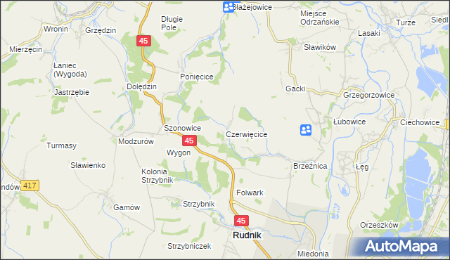 mapa Czerwięcice, Czerwięcice na mapie Targeo