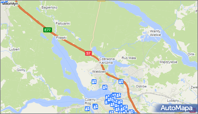 mapa Czerwona Karczma gmina Ostróda, Czerwona Karczma gmina Ostróda na mapie Targeo