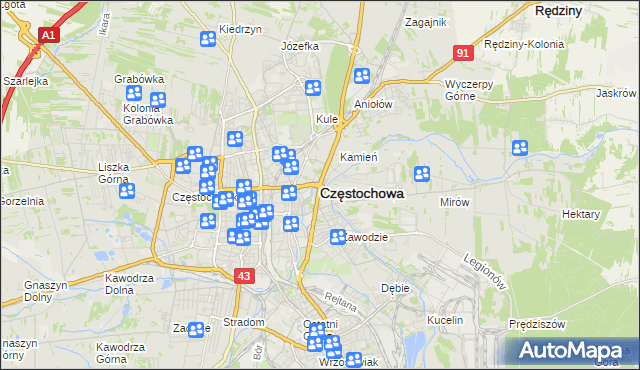 mapa Częstochowy, Częstochowa na mapie Targeo