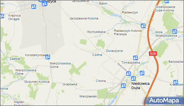 mapa Czółna gmina Niedrzwica Duża, Czółna gmina Niedrzwica Duża na mapie Targeo
