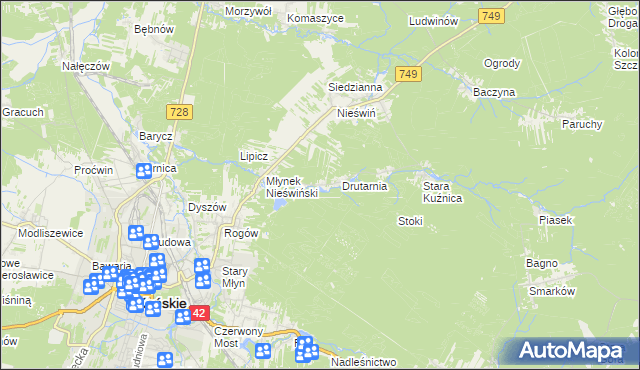 mapa Czysta gmina Końskie, Czysta gmina Końskie na mapie Targeo