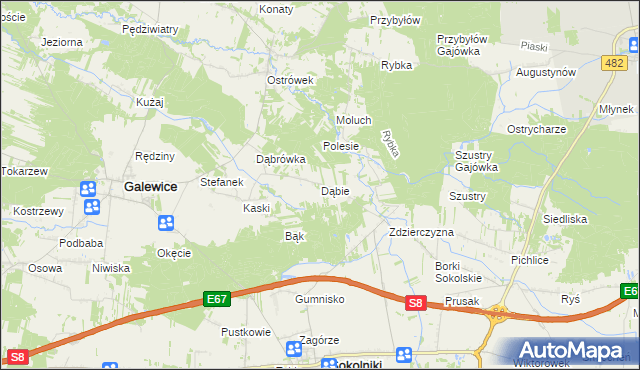 mapa Dąbie gmina Galewice, Dąbie gmina Galewice na mapie Targeo