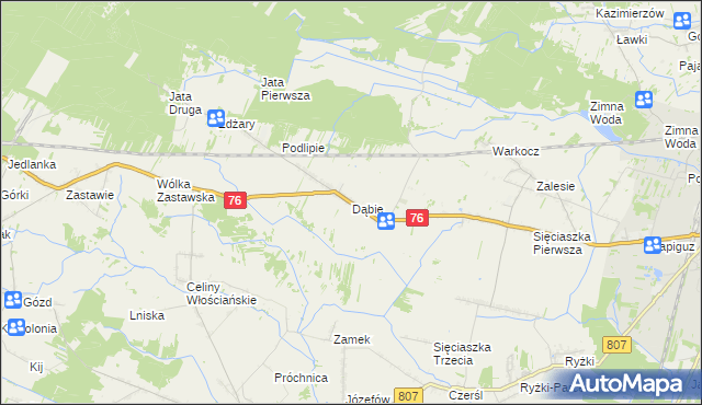 mapa Dąbie gmina Łuków, Dąbie gmina Łuków na mapie Targeo