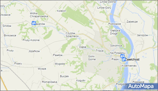 mapa Dąbie gmina Zawichost, Dąbie gmina Zawichost na mapie Targeo