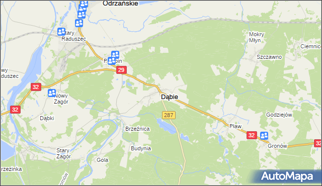 mapa Dąbie powiat krośnieński, Dąbie powiat krośnieński na mapie Targeo