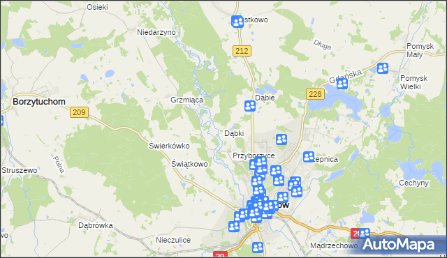 mapa Dąbki gmina Bytów, Dąbki gmina Bytów na mapie Targeo