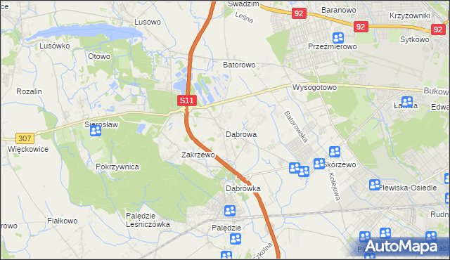 mapa Dąbrowa gmina Dopiewo, Dąbrowa gmina Dopiewo na mapie Targeo