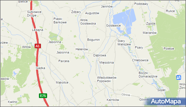 mapa Dąbrowa gmina Głowno, Dąbrowa gmina Głowno na mapie Targeo