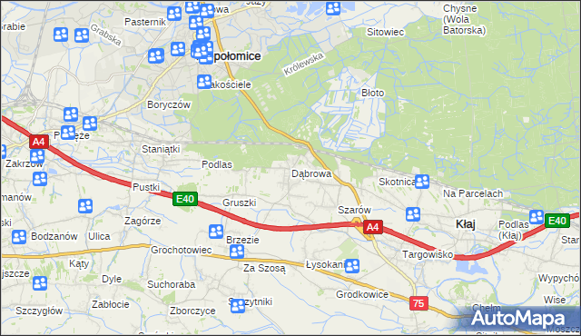 mapa Dąbrowa gmina Kłaj, Dąbrowa gmina Kłaj na mapie Targeo