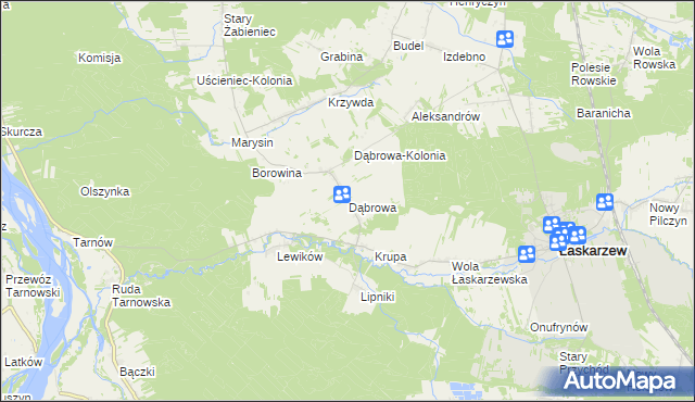 mapa Dąbrowa gmina Łaskarzew, Dąbrowa gmina Łaskarzew na mapie Targeo