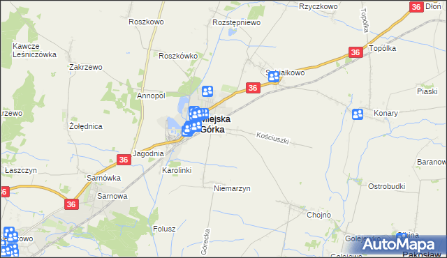 mapa Dąbrowa gmina Miejska Górka, Dąbrowa gmina Miejska Górka na mapie Targeo