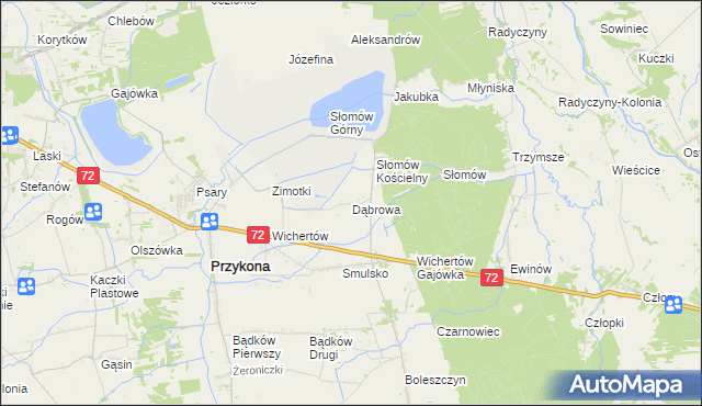 mapa Dąbrowa gmina Przykona, Dąbrowa gmina Przykona na mapie Targeo