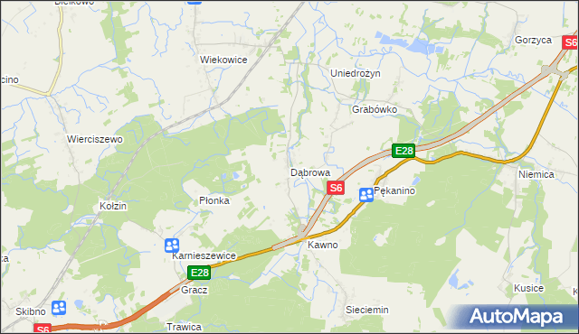 mapa Dąbrowa gmina Sianów, Dąbrowa gmina Sianów na mapie Targeo