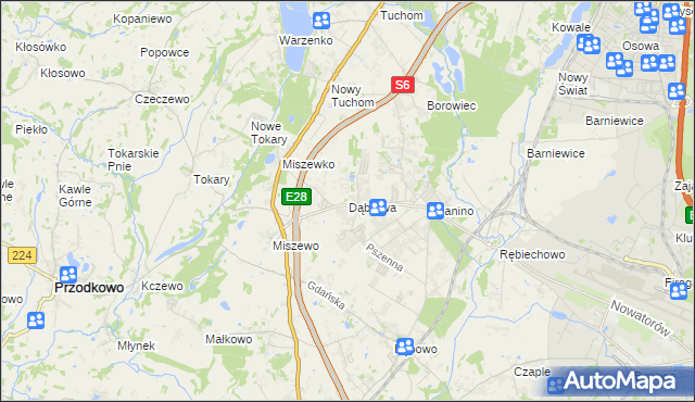 mapa Dąbrowa gmina Żukowo, Dąbrowa gmina Żukowo na mapie Targeo