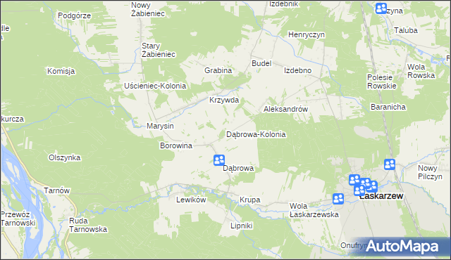 mapa Dąbrowa-Kolonia gmina Łaskarzew, Dąbrowa-Kolonia gmina Łaskarzew na mapie Targeo