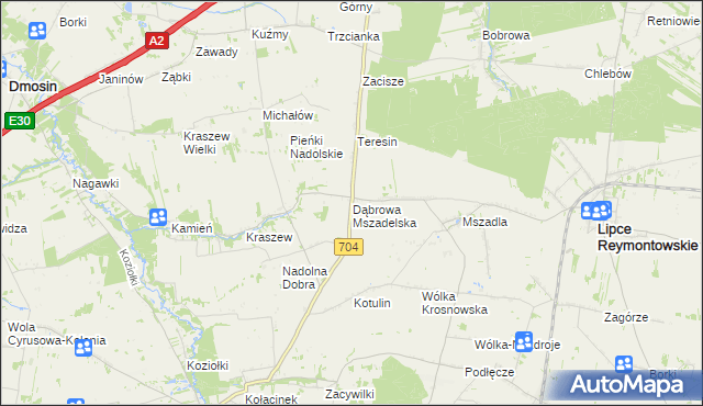 mapa Dąbrowa Mszadelska, Dąbrowa Mszadelska na mapie Targeo