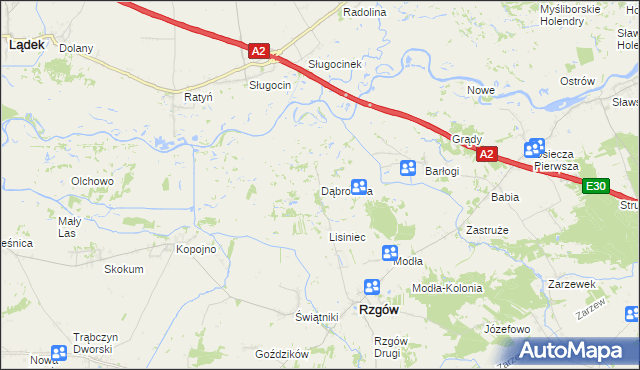 mapa Dąbrowica gmina Rzgów, Dąbrowica gmina Rzgów na mapie Targeo