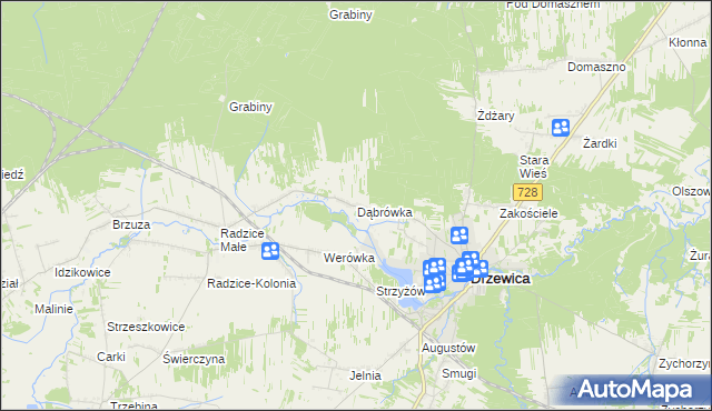 mapa Dąbrówka gmina Drzewica, Dąbrówka gmina Drzewica na mapie Targeo