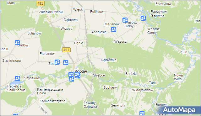 mapa Dąbrówka gmina Popów, Dąbrówka gmina Popów na mapie Targeo