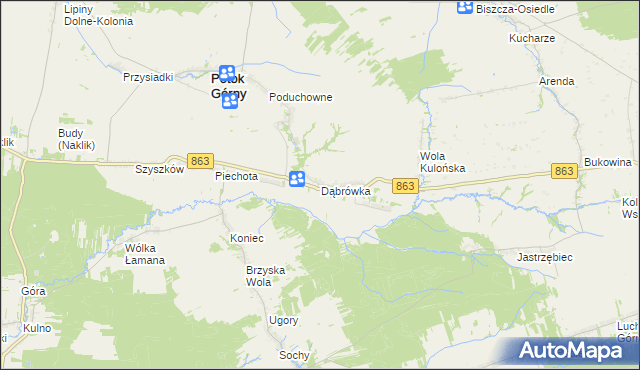 mapa Dąbrówka gmina Potok Górny, Dąbrówka gmina Potok Górny na mapie Targeo