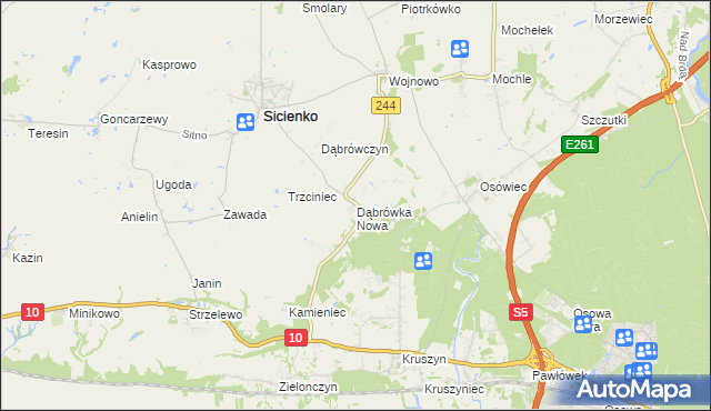 mapa Dąbrówka Nowa gmina Sicienko, Dąbrówka Nowa gmina Sicienko na mapie Targeo