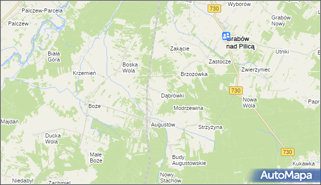 mapa Dąbrówki gmina Grabów nad Pilicą, Dąbrówki gmina Grabów nad Pilicą na mapie Targeo