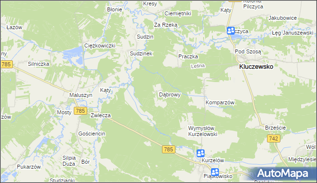 mapa Dąbrowy gmina Kluczewsko, Dąbrowy gmina Kluczewsko na mapie Targeo