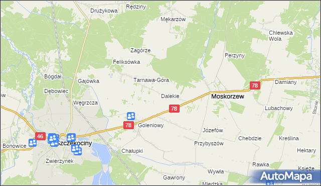 mapa Dalekie gmina Moskorzew, Dalekie gmina Moskorzew na mapie Targeo