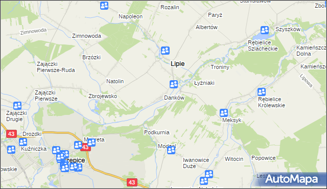 mapa Danków gmina Lipie, Danków gmina Lipie na mapie Targeo