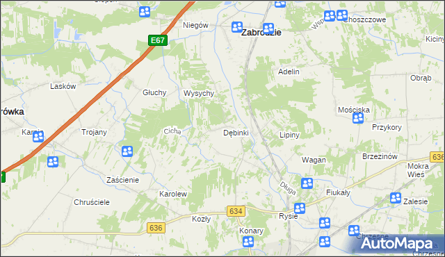 mapa Dębinki gmina Zabrodzie, Dębinki gmina Zabrodzie na mapie Targeo