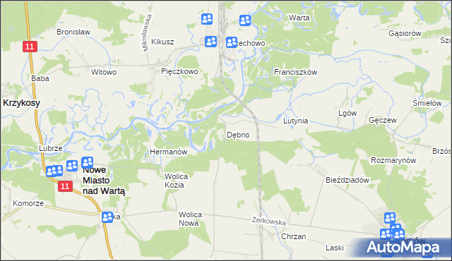 mapa Dębno gmina Nowe Miasto nad Wartą, Dębno gmina Nowe Miasto nad Wartą na mapie Targeo