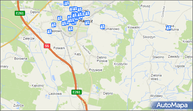 mapa Dębno Polskie, Dębno Polskie na mapie Targeo