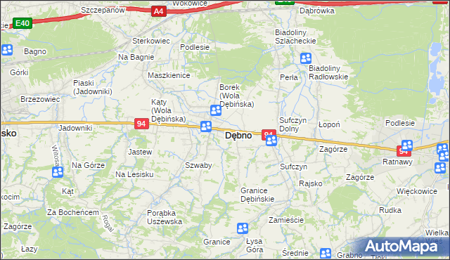 mapa Dębno powiat brzeski, Dębno powiat brzeski na mapie Targeo