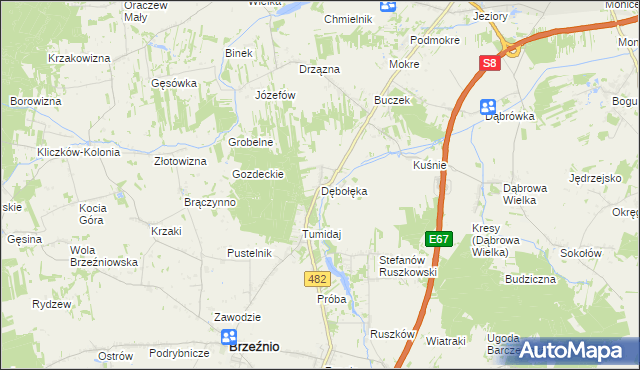 mapa Dębołęka gmina Brzeźnio, Dębołęka gmina Brzeźnio na mapie Targeo