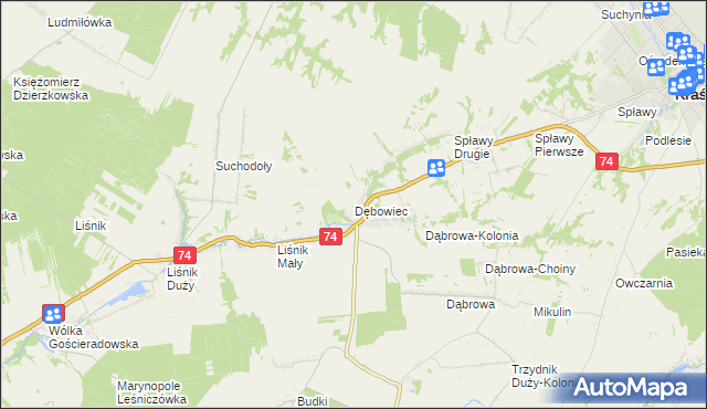 mapa Dębowiec gmina Trzydnik Duży, Dębowiec gmina Trzydnik Duży na mapie Targeo