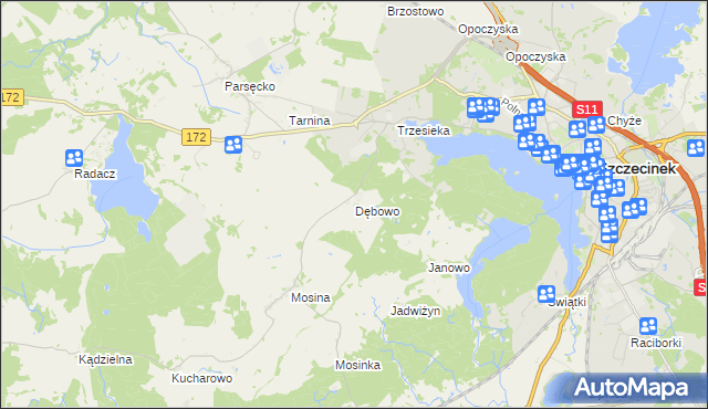 mapa Dębowo gmina Szczecinek, Dębowo gmina Szczecinek na mapie Targeo