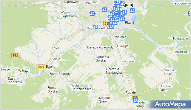 mapa Dereźnia Solska, Dereźnia Solska na mapie Targeo