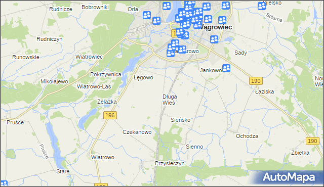 mapa Długa Wieś gmina Wągrowiec, Długa Wieś gmina Wągrowiec na mapie Targeo