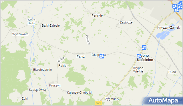mapa Długołęka gmina Krypno, Długołęka gmina Krypno na mapie Targeo