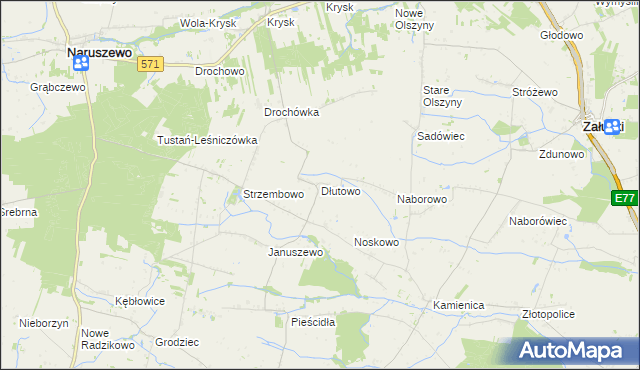 mapa Dłutowo gmina Naruszewo, Dłutowo gmina Naruszewo na mapie Targeo