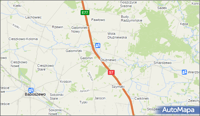 mapa Dłużniewo gmina Baboszewo, Dłużniewo gmina Baboszewo na mapie Targeo