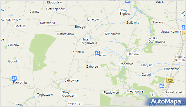 mapa Dobiecin gmina Mogielnica, Dobiecin gmina Mogielnica na mapie Targeo