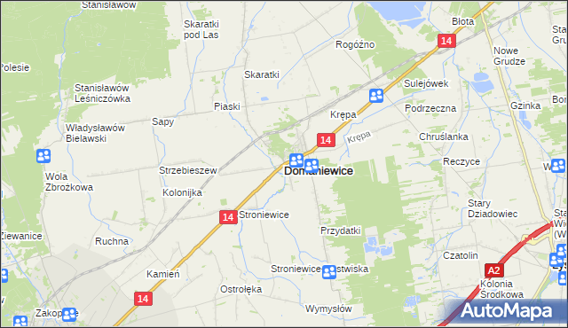 mapa Domaniewice powiat łowicki, Domaniewice powiat łowicki na mapie Targeo
